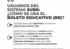 Información sobre el Boleto Educativo para los usuarios del sistema SUBE