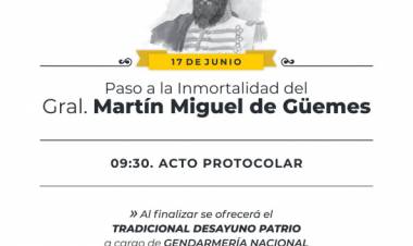 La Municipalidad realizará un acto en homenaje al Gral. Martín Miguel de Güemes