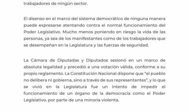 Unidos repudió la violencia en la Legislatura
