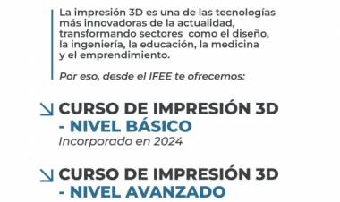 La Municipalidad invita a sumarse a los cursos gratuitos de Impresión 3D en el IFEE