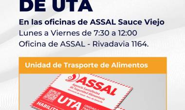 En Sauce Viejo, Assal local realizará trámites del registro UTA 2026