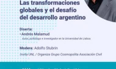 Andrés Malamud disertará en Santa Fe sobre desarrollo argentino