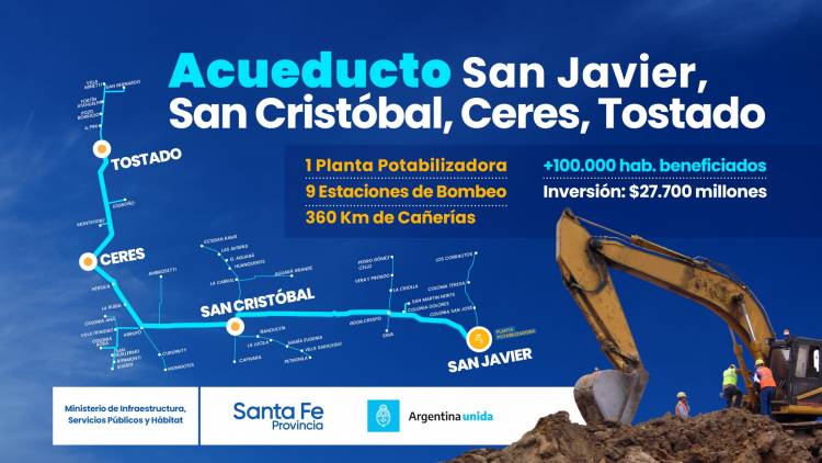 La licitación del Acueducto San Javier - San Cristóbal – Ceres - Tostado se realizará el 12 de agosto