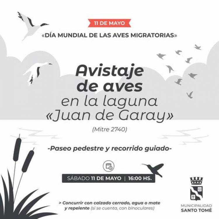 Este sábado se realizará un recorrido guiado con avistaje de aves en la Laguna Juan de Garay