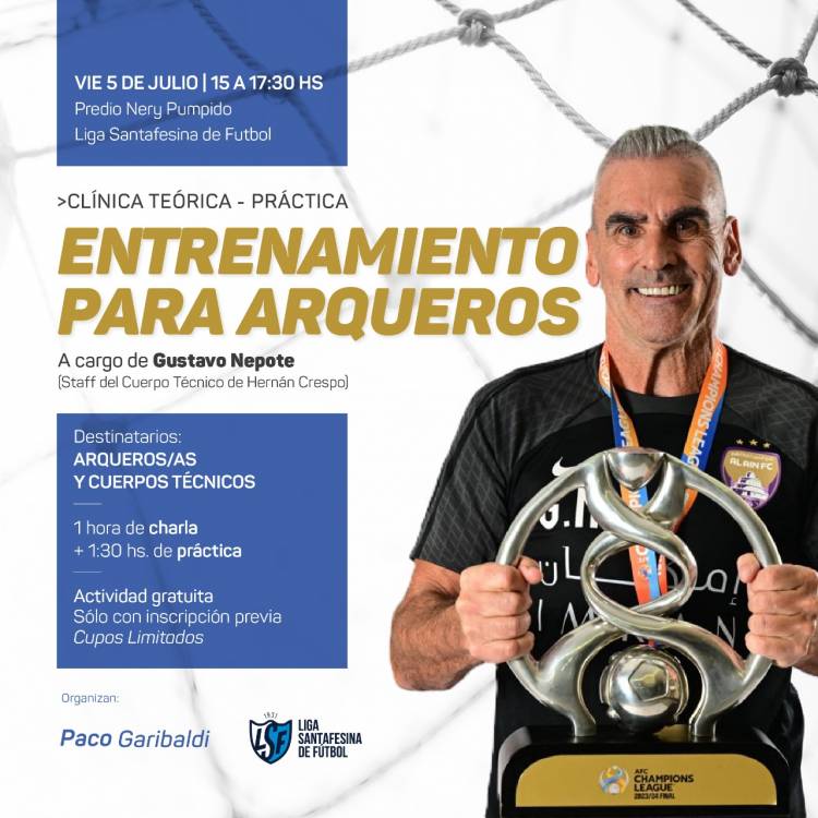 El entrenador Gustavo Nepote brindará una clínica para arqueros en Santa Fe