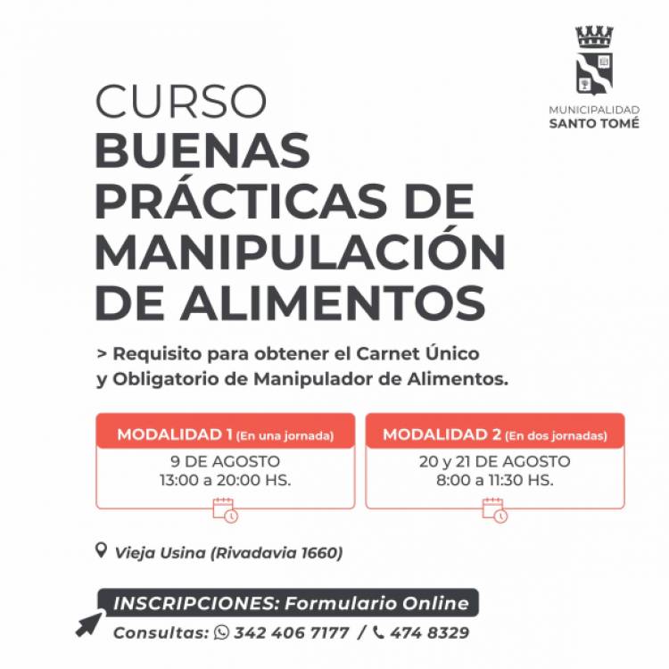 Inscripción abierta para un nuevo Curso de Manipulación de Alimentos