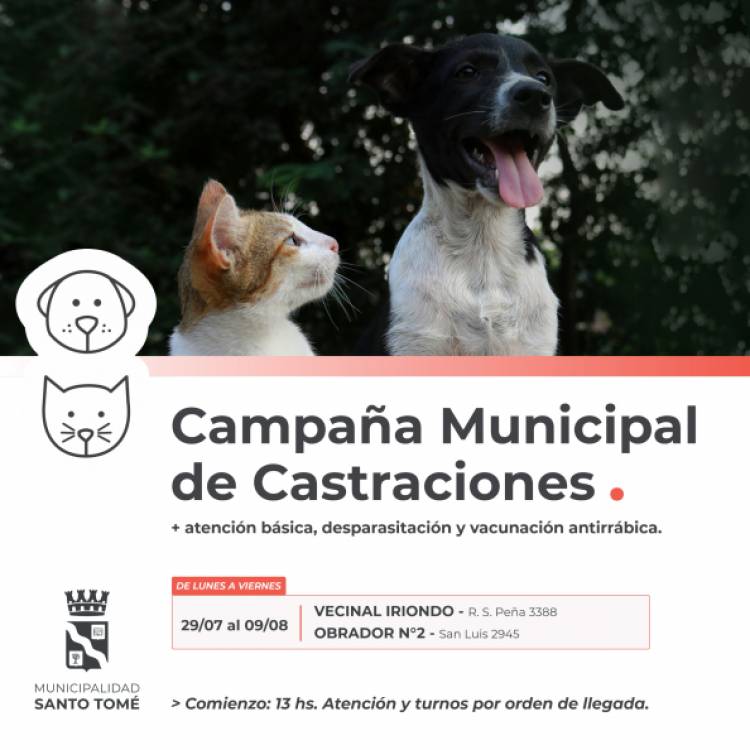 La Campaña Municipal de Castraciones seguirá atendiendo en la Vecinal Iriondo y el Obrador Nº 2