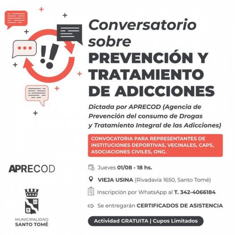 Santo Tomé; Conversatorio sobre Prevención y Tratamiento de Adicciones