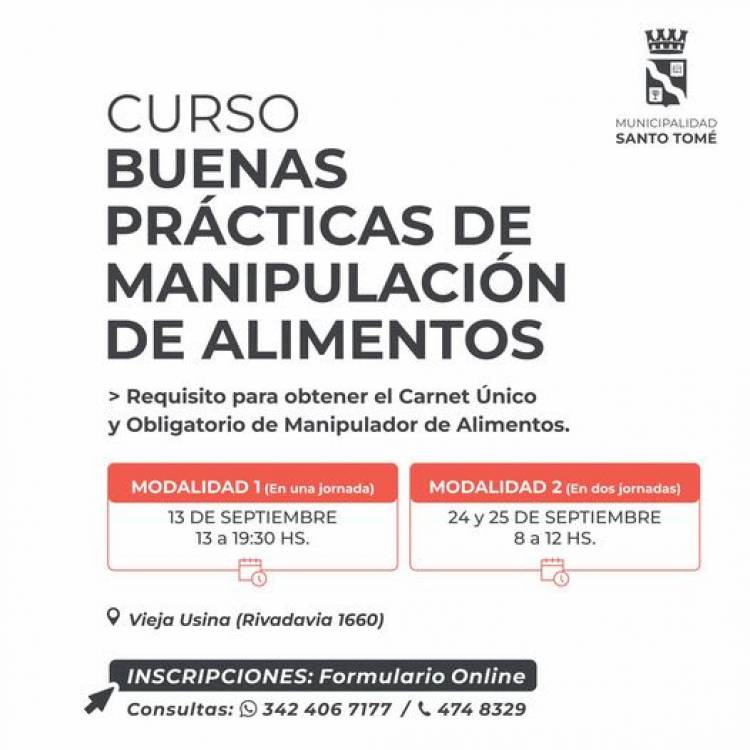 Inscripción abierta para un nuevo Curso de Manipulación de Alimentos