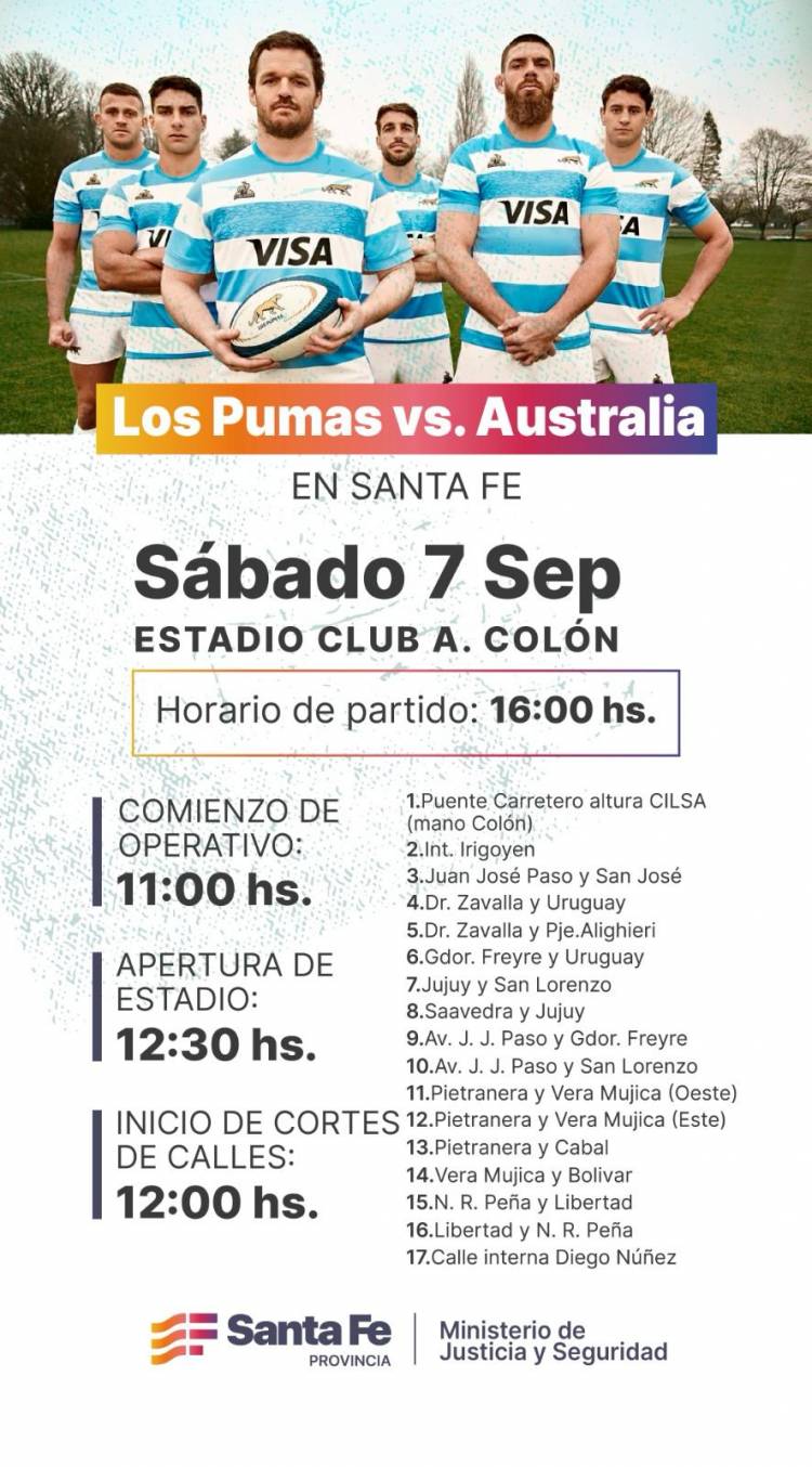 Provincia prepara el operativo de seguridad para el partido de Los Pumas y Los Wallabies