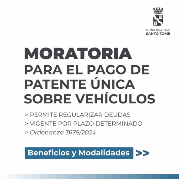 Continúa vigente la moratoria para el pago de Patente Única sobre Vehículos