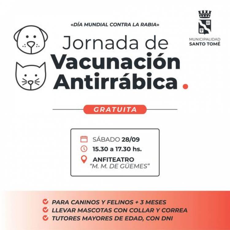 Día Mundial contra la Rabia: la Municipalidad de Santo Tomé realizará una jornada de vacunación