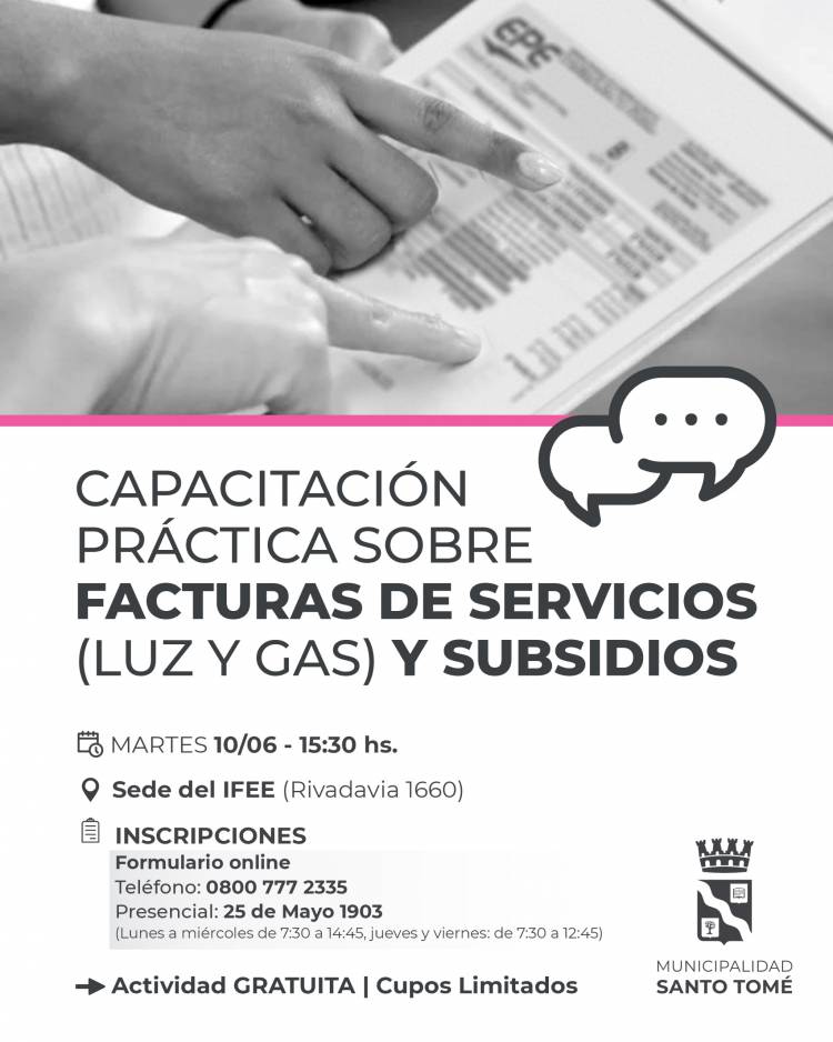 Capacitación práctica sobre facturas de servicios (luz y gas) y subsidios