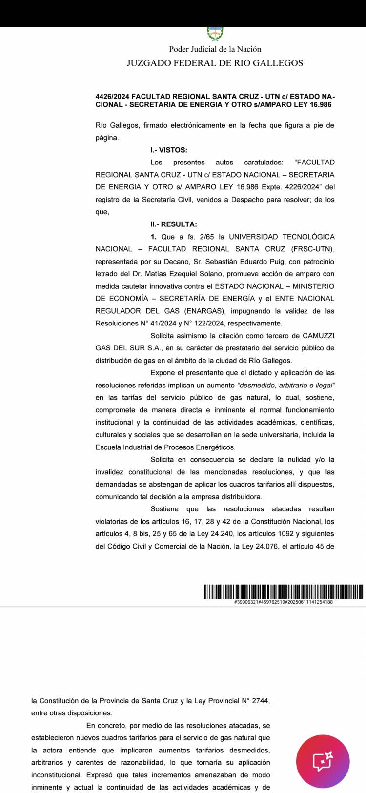 La Justicia Federal frenó el aumento del gas a la UTN y ponderó el derecho al acceso a la educación pública