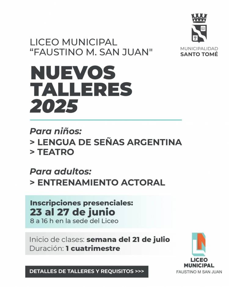 Nuevos Talleres en el Liceo Municipal en Santo Tomé 