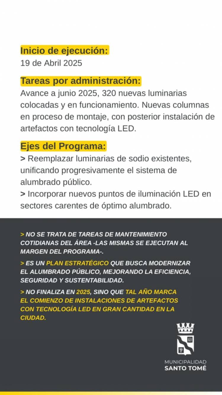 Programa Municipal de 1000 Luminarias LED en Santo Tomé 