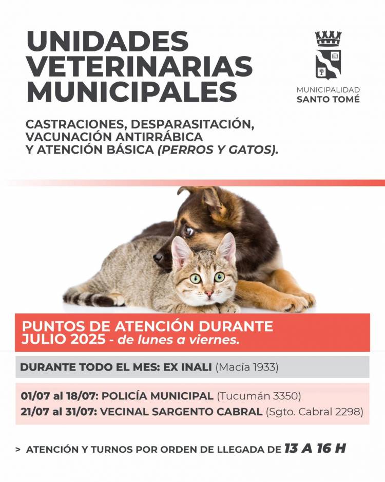 Atención Veterinaria Móvil: Cronograma para el mes de julio