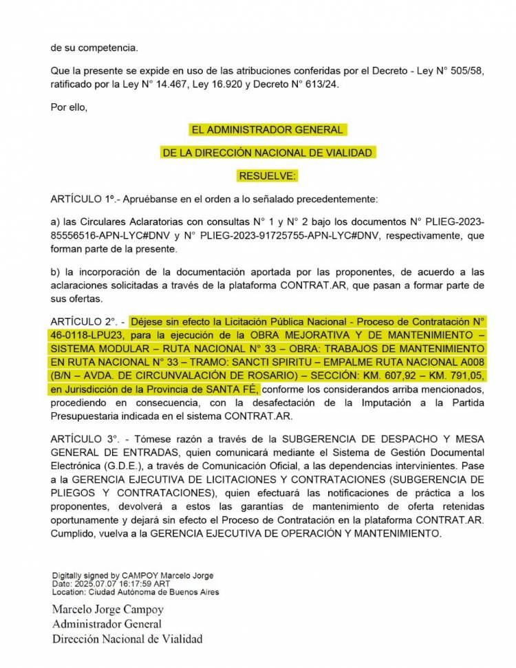 Fin a la esperanza del arreglo de la Ruta 33: Nación dejó sin efecto la licitación; fuerte repudio del gobierno santafesino