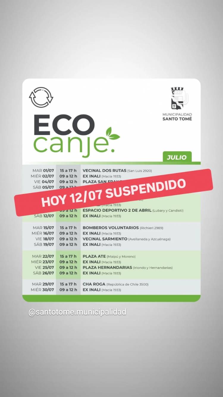 Se suspendió la actividad del Eco Canje de este sábado en Santo Tomé