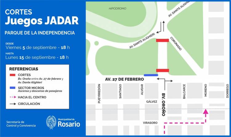 Juegos Argentinos de Alto Rendimiento: se interrumpe el tránsito en Oroño y 27 de Febrero y Alighieri