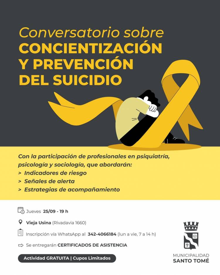 La Municipalidad invita a participar del Conversatorio sobre Concientización y Prevención del Suicidio