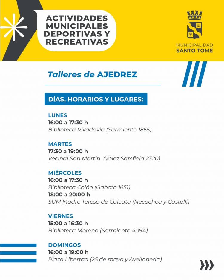 La Municipalidad invita a participar de los Talleres de Ajedrez