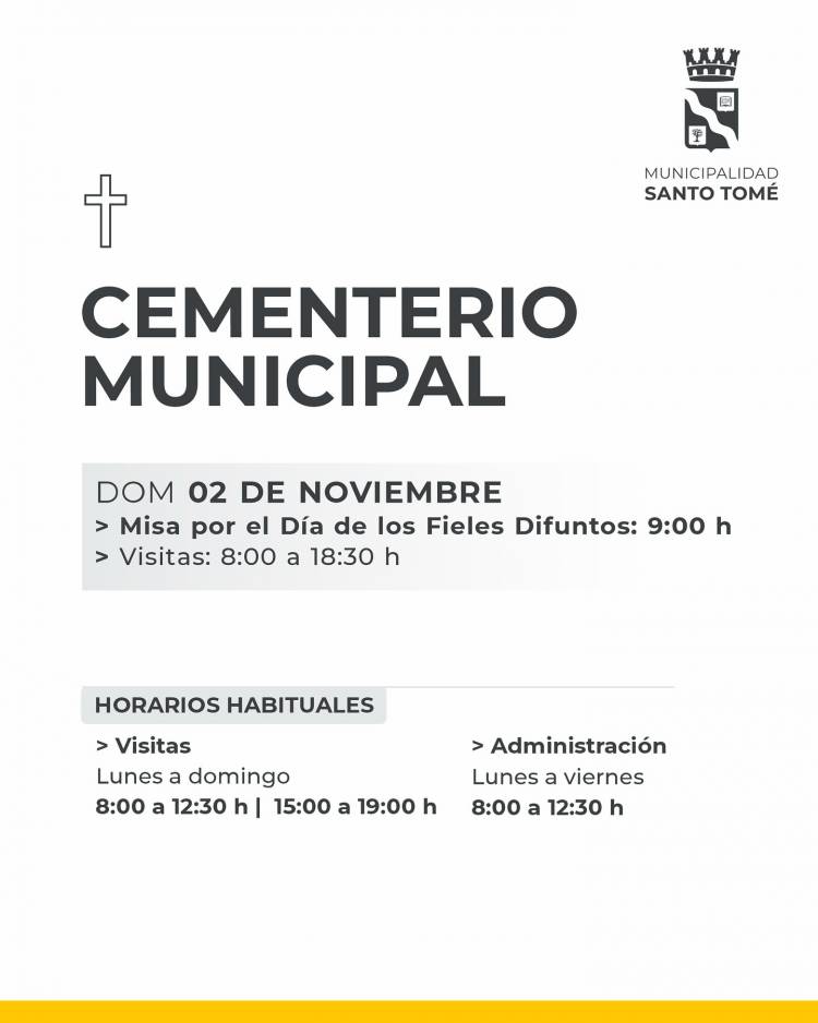 Día de los Fieles Difuntos: Misa y horarios especiales en el Cementerio Municipal