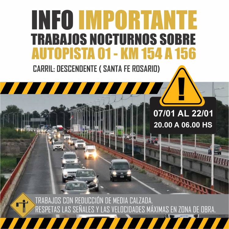 La Municipalidad informa sobre trabajos nocturnos en la Autopista AP01