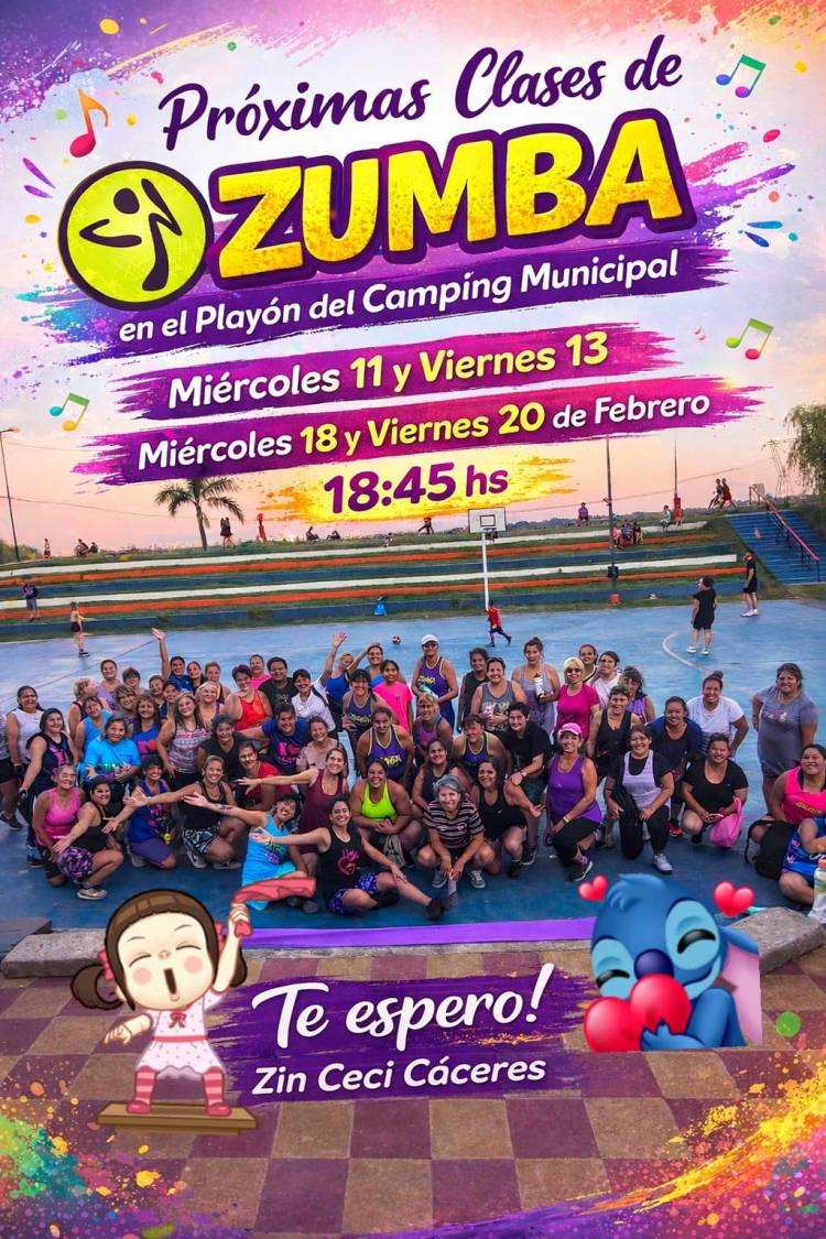 Clases de zumba en el Camping Municipal: reprogramación de fechas por cuestiones climáticas y feriado de Carnaval