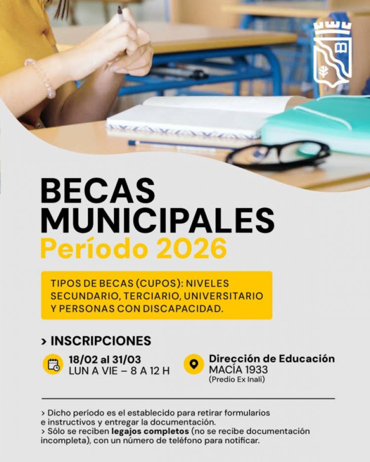 La Municipalidad abre las inscripciones a las Becas Municipales – Período 2026