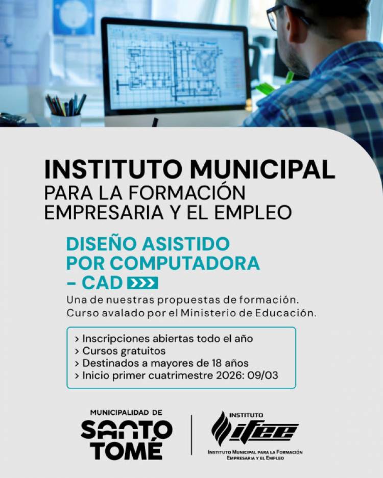 La Municipalidad invita a inscribirse al curso de Diseño Asistido por Computadora (CAD) del IFEE
