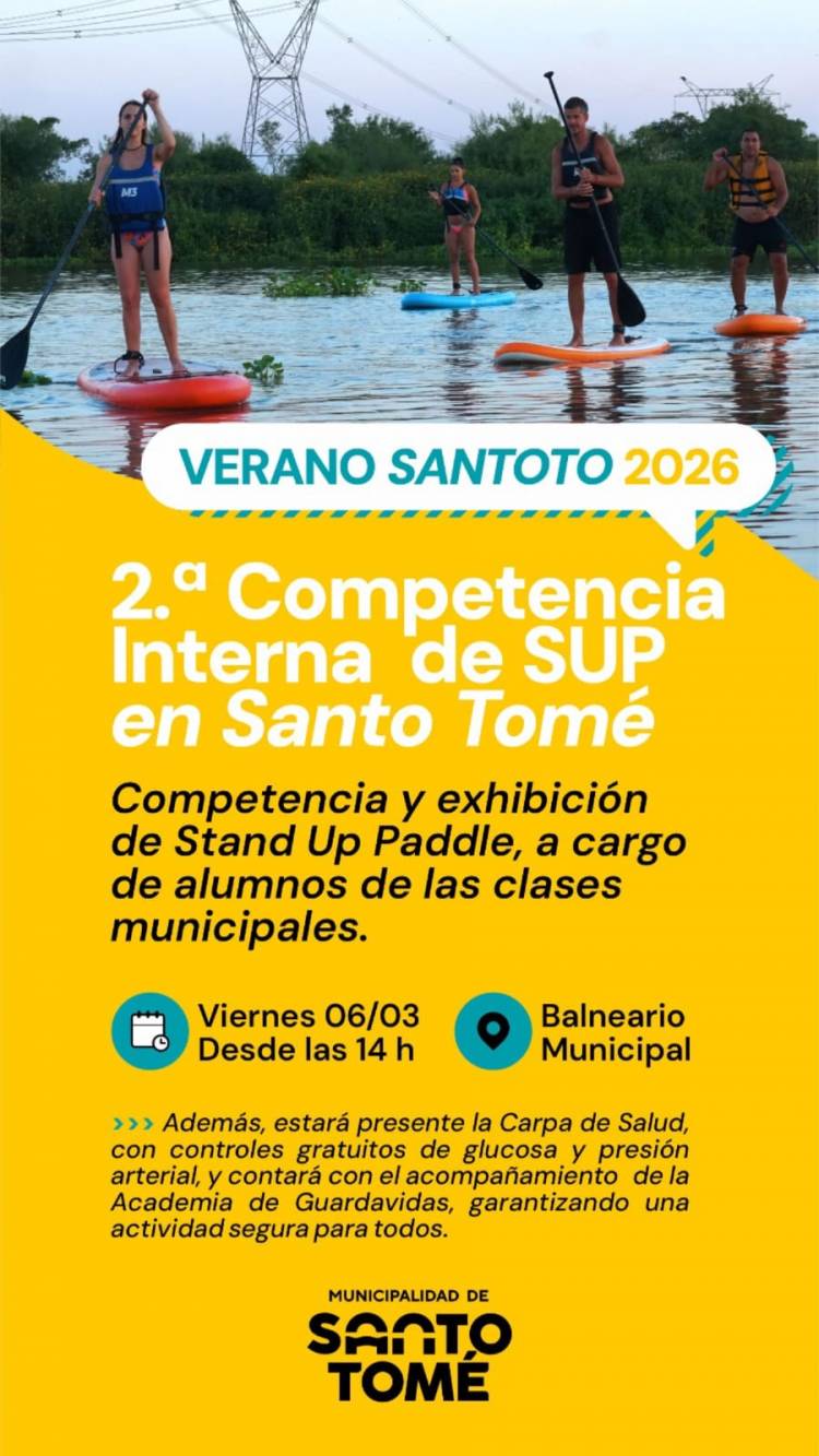 La Municipalidad invita a acompañar la 2ª Competencia Interna de SUP en el Balneario Brigadier Estanislao López