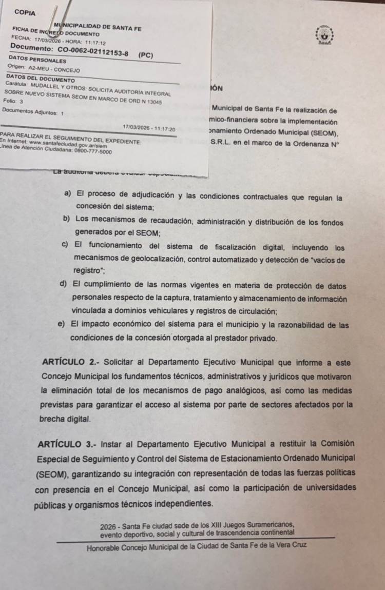 Concejales de la oposición piden una auditoria integral del Seom y advierten falta de controlesal 