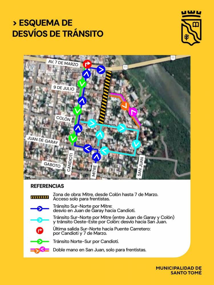 La Municipalidad informa desvíos de tránsito por obras en la cabecera Santo Tomé del nuevo puente