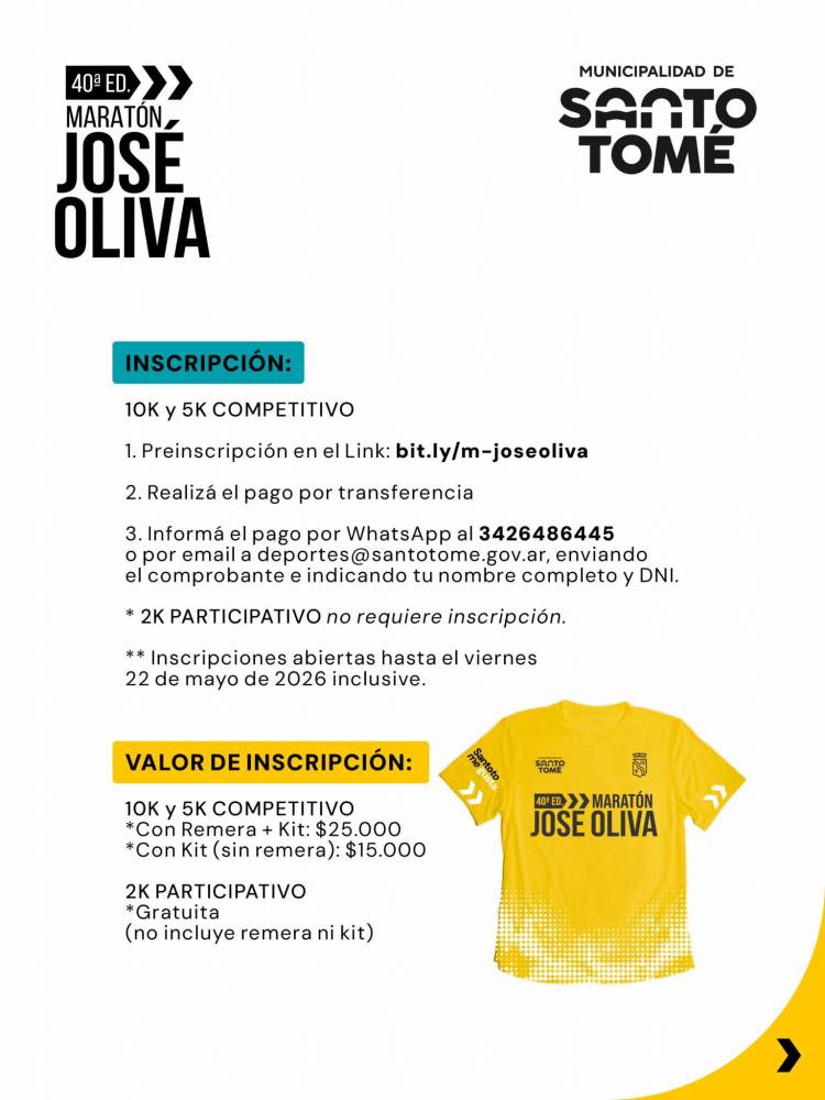 La Municipalidad invita a participar de la 40° edición de la Maratón “José Oliva”