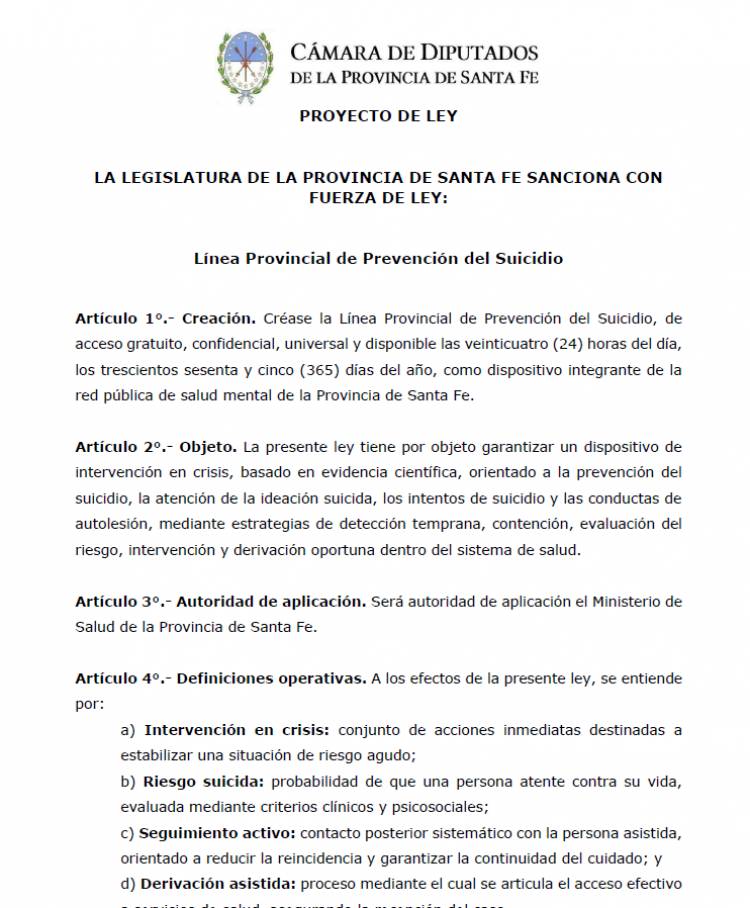 Impulsan una ley integral para la prevención del suicidio en Santa Fe