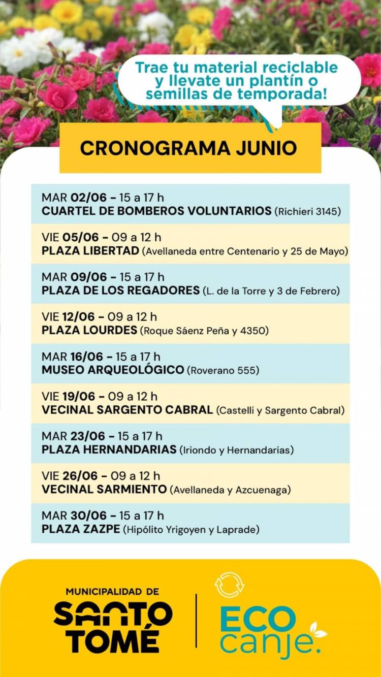 Eco Canje: la Municipalidad informa el cronograma de junio