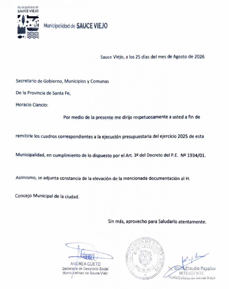 Sauce Viejo: el Ejecutivo presentó el Balance Ejecutado 2025